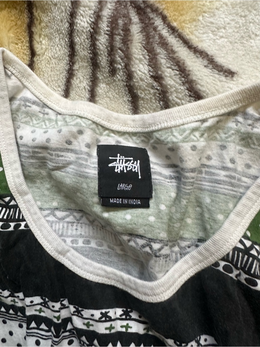 Stussy Green Black White Patterned Tank Top Size Mens L Large - Picture 3 of 7